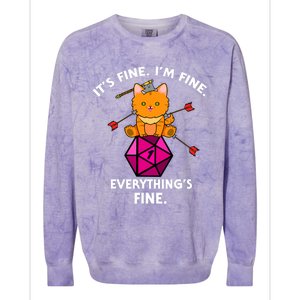 Its Fine Im Fine Everythings Fine Funny D20 Fail Dungeon Cat Colorblast Crewneck Sweatshirt