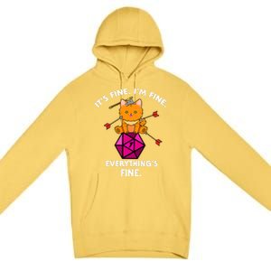 Its Fine Im Fine Everythings Fine Funny D20 Fail Dungeon Cat Premium Pullover Hoodie