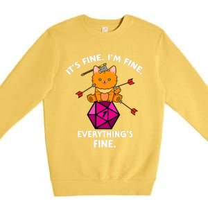 Its Fine Im Fine Everythings Fine Funny D20 Fail Dungeon Cat Premium Crewneck Sweatshirt