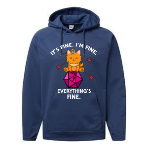 Its Fine Im Fine Everythings Fine Funny D20 Fail Dungeon Cat Performance Fleece Hoodie