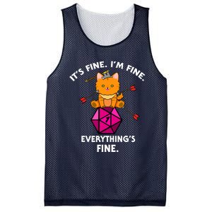 Its Fine Im Fine Everythings Fine Funny D20 Fail Dungeon Cat Mesh Reversible Basketball Jersey Tank