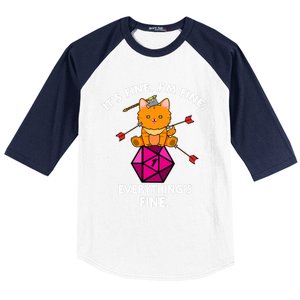 Its Fine Im Fine Everythings Fine Funny D20 Fail Dungeon Cat Baseball Sleeve Shirt