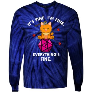 Its Fine Im Fine Everythings Fine Funny D20 Fail Dungeon Cat Tie-Dye Long Sleeve Shirt