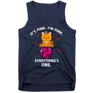 Its Fine Im Fine Everythings Fine Funny D20 Fail Dungeon Cat Tank Top