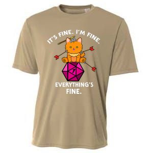 Its Fine Im Fine Everythings Fine Funny D20 Fail Dungeon Cat Cooling Performance Crew T-Shirt