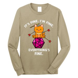 Its Fine Im Fine Everythings Fine Funny D20 Fail Dungeon Cat Long Sleeve Shirt