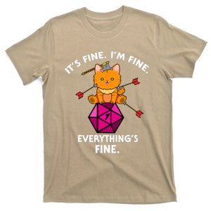 Its Fine Im Fine Everythings Fine Funny D20 Fail Dungeon Cat T-Shirt