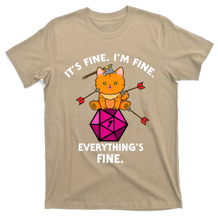 Its Fine Im Fine Everythings Fine Funny D20 Fail Dungeon Cat T-Shirt