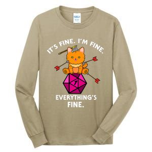 Its Fine Im Fine Everythings Fine Funny D20 Fail Dungeon Cat Tall Long Sleeve T-Shirt