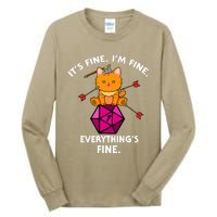 Its Fine Im Fine Everythings Fine Funny D20 Fail Dungeon Cat Tall Long Sleeve T-Shirt