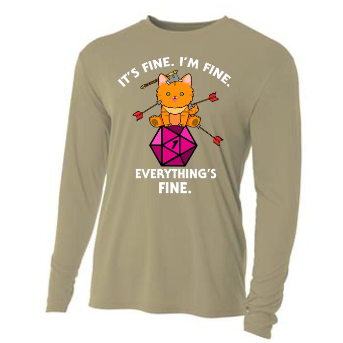 Its Fine Im Fine Everythings Fine Funny D20 Fail Dungeon Cat Cooling Performance Long Sleeve Crew