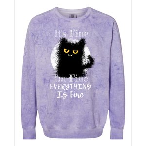 ItS Fine IM Fine Everything Is Fine Fuzzy Cat Black Cat Great Gift Colorblast Crewneck Sweatshirt