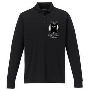 ItS Fine IM Fine Everything Is Fine Fuzzy Cat Black Cat Great Gift Performance Long Sleeve Polo