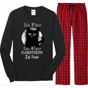 ItS Fine IM Fine Everything Is Fine Fuzzy Cat Black Cat Great Gift Long Sleeve Pajama Set