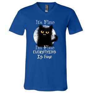 ItS Fine IM Fine Everything Is Fine Fuzzy Cat Black Cat Great Gift V-Neck T-Shirt