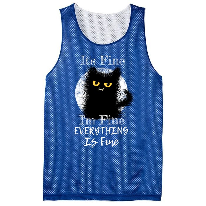 ItS Fine IM Fine Everything Is Fine Fuzzy Cat Black Cat Great Gift Mesh Reversible Basketball Jersey Tank