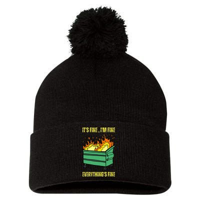 ItS Fine IM Fine Everything Is Fine Lil Dumpster Fire Pom Pom 12in Knit Beanie