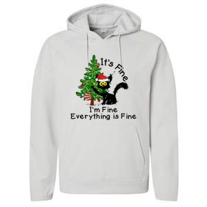 ItS Fine IM Fine Santa Black Cat Xmas Tree Funny Christmas Great Gift Performance Fleece Hoodie