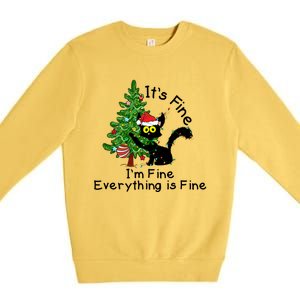 ItS Fine IM Fine Santa Black Cat Xmas Tree Funny Christmas Great Gift Premium Crewneck Sweatshirt