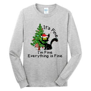 ItS Fine IM Fine Santa Black Cat Xmas Tree Funny Christmas Great Gift Tall Long Sleeve T-Shirt