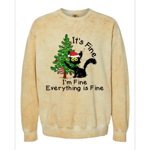 ItS Fine IM Fine Santa Black Cat Xmas Tree Funny Christmas Great Gift Colorblast Crewneck Sweatshirt