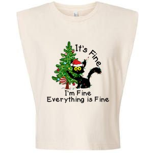 ItS Fine IM Fine Santa Black Cat Xmas Tree Funny Christmas Great Gift Garment-Dyed Women's Muscle Tee