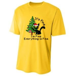 ItS Fine IM Fine Santa Black Cat Xmas Tree Funny Christmas Great Gift Performance Sprint T-Shirt