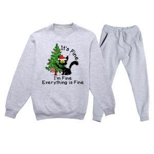 ItS Fine IM Fine Santa Black Cat Xmas Tree Funny Christmas Great Gift Premium Crewneck Sweatsuit Set