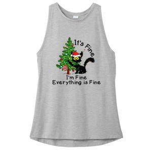 ItS Fine IM Fine Santa Black Cat Xmas Tree Funny Christmas Great Gift Ladies PosiCharge Tri-Blend Wicking Tank