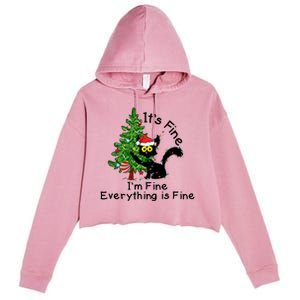 ItS Fine IM Fine Santa Black Cat Xmas Tree Funny Christmas Great Gift Crop Fleece Hoodie