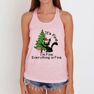 ItS Fine IM Fine Santa Black Cat Xmas Tree Funny Christmas Great Gift Women's Knotted Racerback Tank