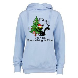 ItS Fine IM Fine Santa Black Cat Xmas Tree Funny Christmas Great Gift Womens Funnel Neck Pullover Hood