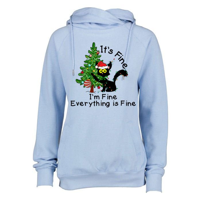 ItS Fine IM Fine Santa Black Cat Xmas Tree Funny Christmas Great Gift Womens Funnel Neck Pullover Hood