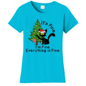 ItS Fine IM Fine Santa Black Cat Xmas Tree Funny Christmas Great Gift Women's T-Shirt