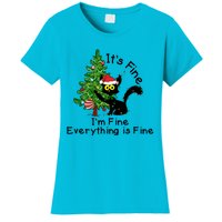 ItS Fine IM Fine Santa Black Cat Xmas Tree Funny Christmas Great Gift Women's T-Shirt