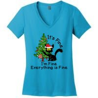 ItS Fine IM Fine Santa Black Cat Xmas Tree Funny Christmas Great Gift Women's V-Neck T-Shirt