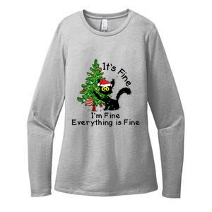 ItS Fine IM Fine Santa Black Cat Xmas Tree Funny Christmas Great Gift Womens CVC Long Sleeve Shirt