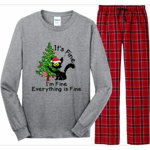 ItS Fine IM Fine Santa Black Cat Xmas Tree Funny Christmas Great Gift Long Sleeve Pajama Set