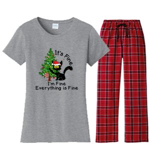 ItS Fine IM Fine Santa Black Cat Xmas Tree Funny Christmas Great Gift Women's Flannel Pajama Set