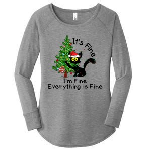 ItS Fine IM Fine Santa Black Cat Xmas Tree Funny Christmas Great Gift Women's Perfect Tri Tunic Long Sleeve Shirt