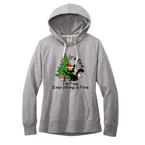 ItS Fine IM Fine Santa Black Cat Xmas Tree Funny Christmas Great Gift Women's Fleece Hoodie