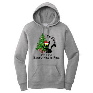 ItS Fine IM Fine Santa Black Cat Xmas Tree Funny Christmas Great Gift Women's Pullover Hoodie