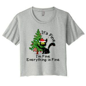 ItS Fine IM Fine Santa Black Cat Xmas Tree Funny Christmas Great Gift Women's Crop Top Tee