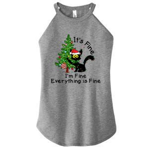 ItS Fine IM Fine Santa Black Cat Xmas Tree Funny Christmas Great Gift Women's Perfect Tri Rocker Tank