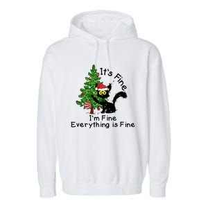 ItS Fine IM Fine Santa Black Cat Xmas Tree Funny Christmas Great Gift Garment-Dyed Fleece Hoodie