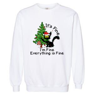 ItS Fine IM Fine Santa Black Cat Xmas Tree Funny Christmas Great Gift Garment-Dyed Sweatshirt