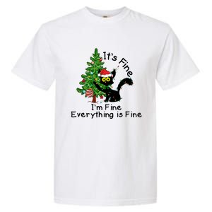 ItS Fine IM Fine Santa Black Cat Xmas Tree Funny Christmas Great Gift Garment-Dyed Heavyweight T-Shirt