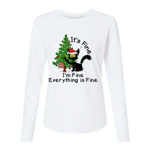 ItS Fine IM Fine Santa Black Cat Xmas Tree Funny Christmas Great Gift Womens Cotton Relaxed Long Sleeve T-Shirt