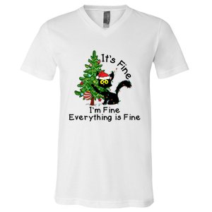 ItS Fine IM Fine Santa Black Cat Xmas Tree Funny Christmas Great Gift V-Neck T-Shirt