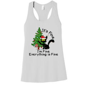 ItS Fine IM Fine Santa Black Cat Xmas Tree Funny Christmas Great Gift Women's Racerback Tank